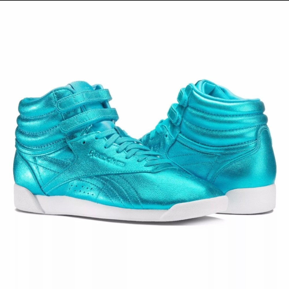 Reebok Classic Hi Top Metallic Teal and White